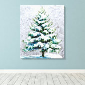 Elegante Natuur Snowy Spruce Wall Hanging Canvas Afdruk (Insitu (Houten vloer))