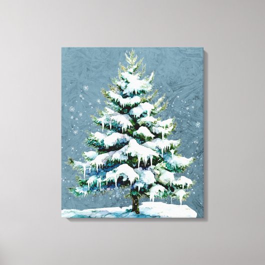 Elegante Natuur Snowy Spruce Wall Hanging Canvas Afdruk (Voorkant)