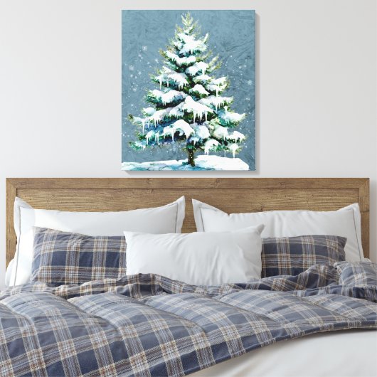 Elegante Natuur Snowy Spruce Wall Hanging Canvas Afdruk (Insitu (Slaapkamer))