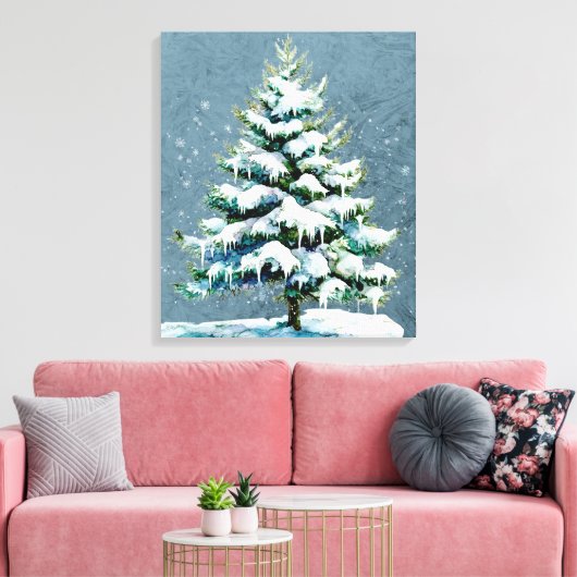 Elegante Natuur Snowy Spruce Wall Hanging Canvas Afdruk (Insitu (Woonkamer))