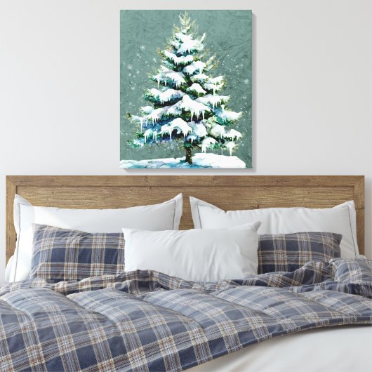 Elegante Natuur Snowy Spruce Wall Hanging Canvas Afdruk (Insitu (Slaapkamer))