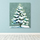 Elegante Natuur Snowy Spruce Wall Hanging Canvas Afdruk (Insitu (Houten vloer))