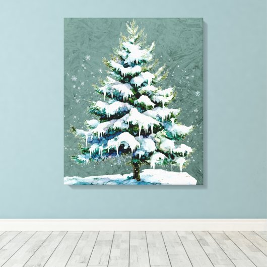 Elegante Natuur Snowy Spruce Wall Hanging Canvas Afdruk (Insitu (Houten vloer))
