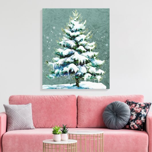 Elegante Natuur Snowy Spruce Wall Hanging Canvas Afdruk (Insitu (Woonkamer))