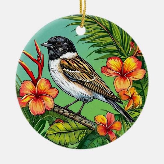 Elegante natuur vogel met bloemen decoratief ontwe keramisch ornament (Voorkant)
