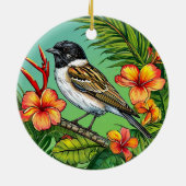 Elegante natuur vogel met bloemen decoratief ontwe keramisch ornament (Achterkant)
