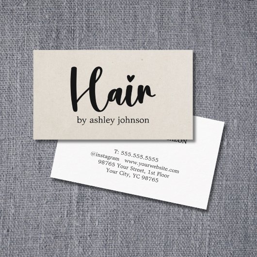 Elegante natuurlijke Beige Bold Heart Hair Salon Visitekaartje