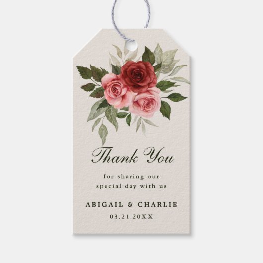 Elegante natuurlijke bloemenbruiloft bedankt cadeaulabel (Voorkant)