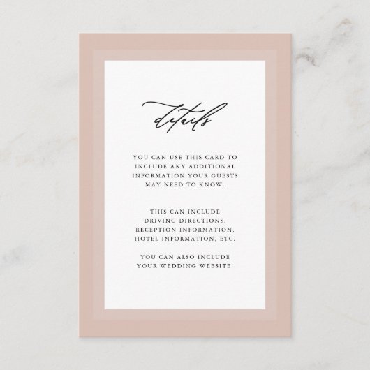 Elegante natuurlijke bruiloft gast details informatiekaartje (Voorkant)
