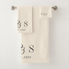 Elegante natuurlijke crème initiaal bruidsparen bad handdoek