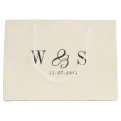 Elegante natuurlijke crème initiaal bruidsparen groot cadeauzakje (Voorkant)