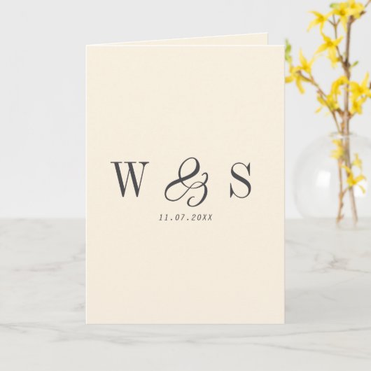 Elegante natuurlijke crème initiaal bruidsparen kaart (Gele Bloem)