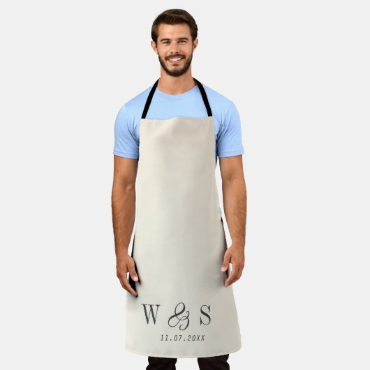 Elegante natuurlijke crème initiaal bruidsparen schort (Gedragen)
