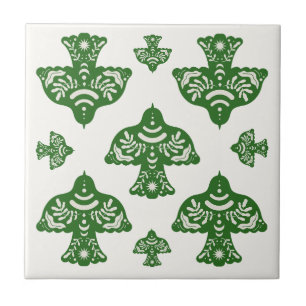 Elegante natuurlijke groene volkskunst vogels Ital Tegeltje