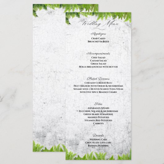 Elegante natuurlijke varens romantische bladeren b menu (Voorkant / Achterkant)