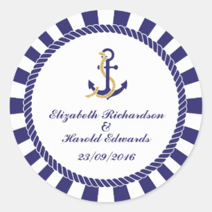 Elegante Nautical Navy Bruiloft Ronde Sticker