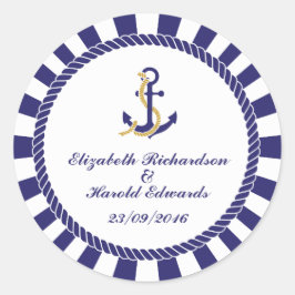 Elegante Nautical Navy Bruiloft Ronde Sticker