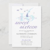 Elegante Nautical Stripes Boot Ocean Sweet 16 Kaart (Voorkant)