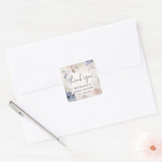 Elegante Nautilus Bruidsmeisjes Bruiloft Danken Vierkante Sticker (Envelop)