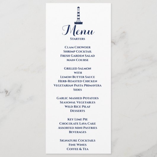Elegante Nautilus Trouw Lantaarn Wit & Blauw Menu (Voorkant)