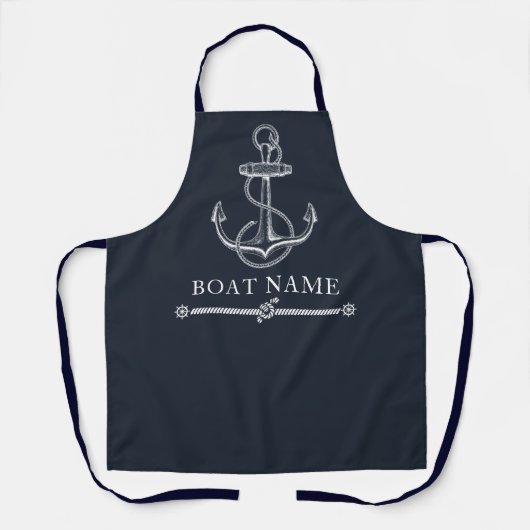 Elegante Nautisch Blauw Anker Boot Naam Schort (Voorkant)