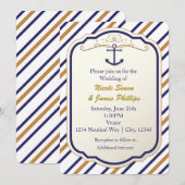 Elegante nautische anker blauw wit goud uitnodigin kaart (Voorkant / Achterkant)