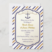 Elegante nautische anker blauw wit goud uitnodigin kaart (Voorkant)