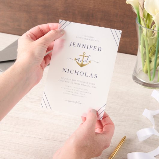 Elegante nautische anker bruiloft vellum uitnodigingen (Draagbaar)