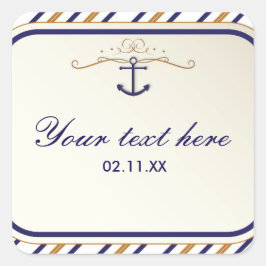 Elegante nautische anker goud blauwe gestreepte st vierkante sticker