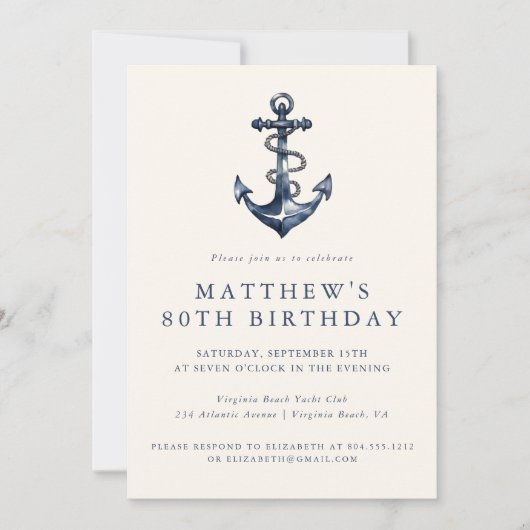 Elegante nautische anker volwassen partij uitnodig kaart (Voorkant)