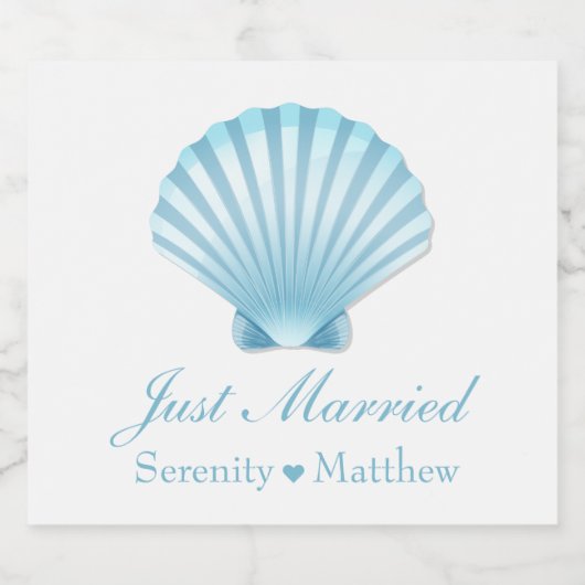 Elegante nautische blauwe schaal net getrouwd brui likeurfles etiket (Enkel label)