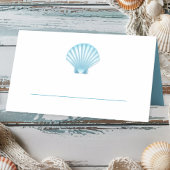 Elegante nautische blauwe shell strand bruiloft plaatskaartje