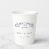 Elegante nautische botanische kam monogram bruilof papieren bekers (Achterkant)