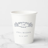 Elegante nautische botanische kam monogram bruilof papieren bekers (Voorkant)