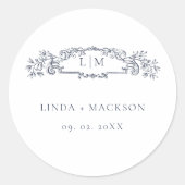 Elegante nautische botanische kam monogram bruilof ronde sticker (Voorkant)