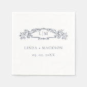 Elegante nautische botanische kam monogram bruilof servet (Voorkant)