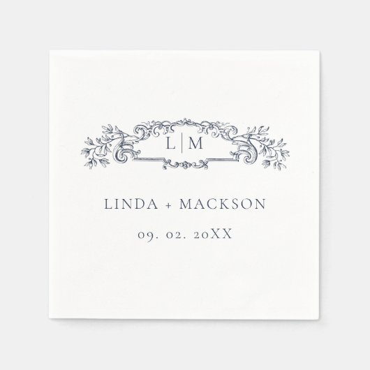 Elegante nautische botanische kam monogram bruilof servet (Voorkant)