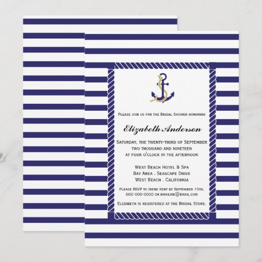 Elegante nautische bruids douche uitnodiging (Voorkant / Achterkant)