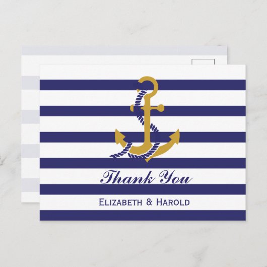 Elegante nautische bruiloft dank u briefkaart (Voorkant / Achterkant)
