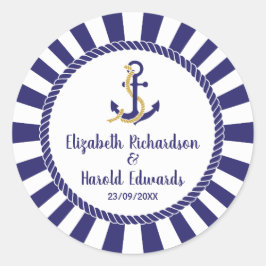 Elegante nautische bruiloft marine anker ronde sticker