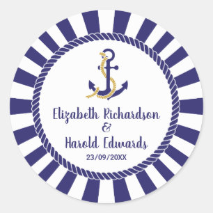 Elegante nautische bruiloft marine anker ronde sticker