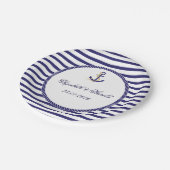 Elegante nautische bruiloft marine strepen papieren bordje (Gekanteld)