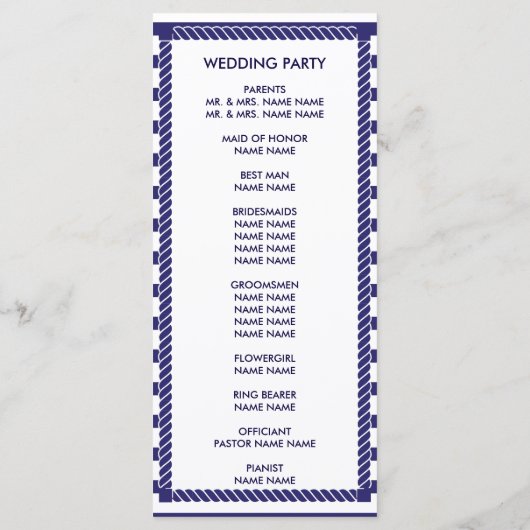 Elegante nautische bruiloft Navy Stripes Program K Programmakaart (Achterkant)