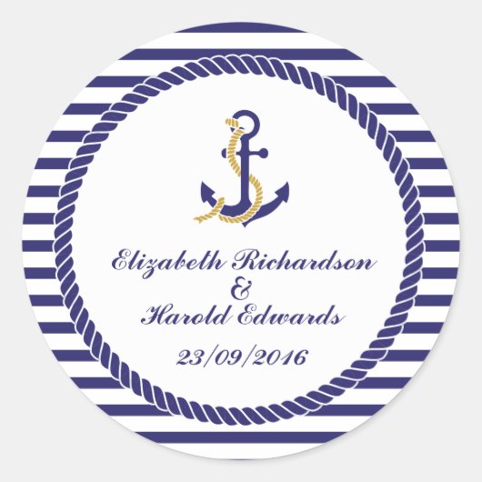 Elegante nautische bruiloft ronde sticker (Voorkant)