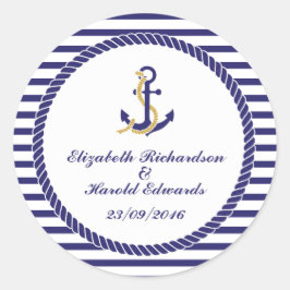 Elegante nautische bruiloft ronde sticker