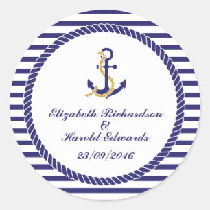 Elegante nautische bruiloft ronde sticker