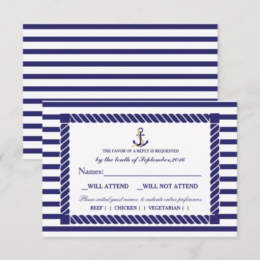 Elegante nautische bruiloft RSVP Kaart (Voorkant / Achterkant)