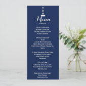Elegante nautische bruiloft vuurtoren wit & blauw menu (Staand voorkant)