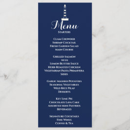 Elegante nautische bruiloft vuurtoren wit & blauw menu