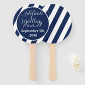 Elegante nautische gestreepte bruiloft - marinebla handwaaier (Voorkant en achterkant)
